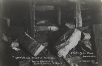 Interior workings of the State Coal Mine at Wonthaggi. The white cross on the roof of the mine shows where the stone with the white cross fell from, killing two men.