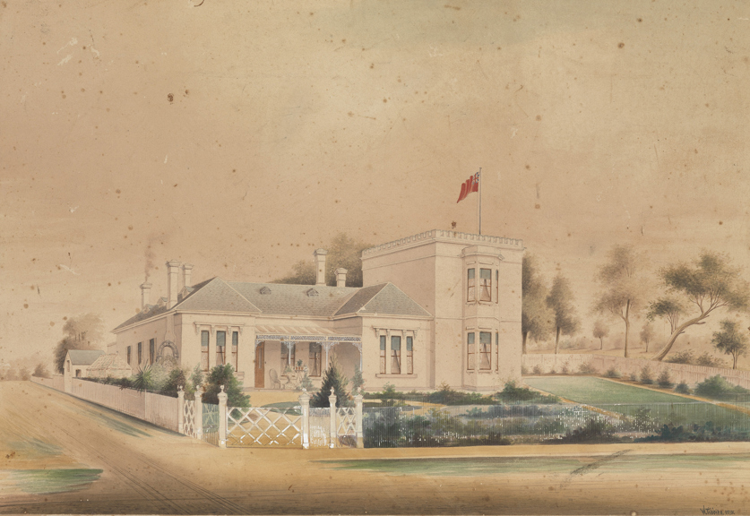 Watercolour entitled 'Emmarine', Glen Huntly Road, Caulfield, by William Tibbits, 1875