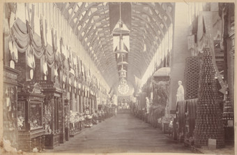 International Exhibition, Melbourne, 1880. Interior view of the Exhibition Building looking northwards along the Main Avenue towards the far end of the temporary annexe.