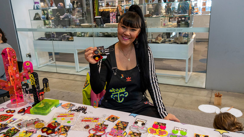 'Haus of Dizzy' jewellery stall at the NAIDOC Week Family Day held at Melbourne Museum, with creator Kristy Dickinson. 