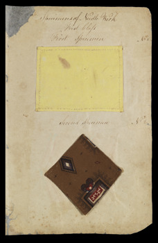 A page from Anne Trotter’s needlework book showing two patterned fabric samples.