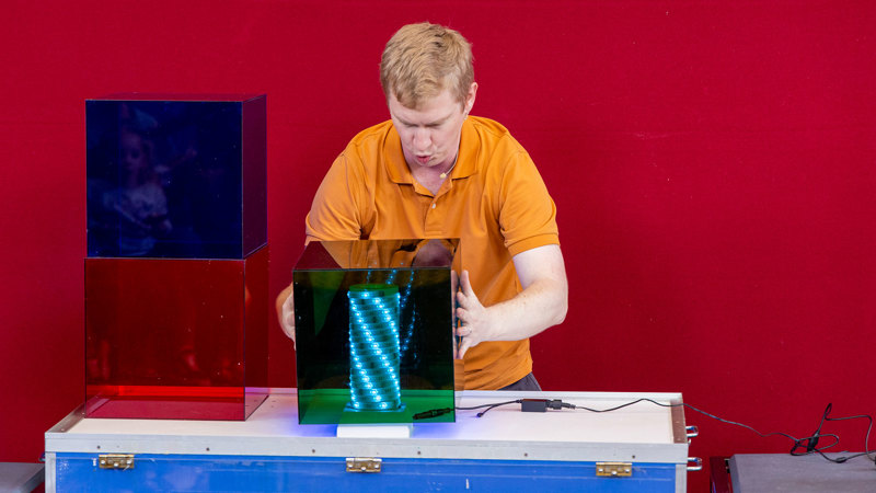  Presenter during The Colour Combo Show in the Ampitheatre, for the 'Little Kids day In - Ready, Set, Glow' event at Scienceworks.
