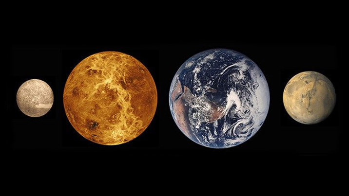 Image of Mercury, Venus, Earth, and Mars.  
