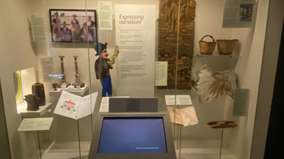 A display in Identity: Yours, Mine, Ours exhibition at the Immigration Museum.