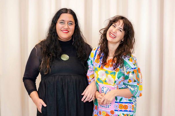 Portrait of Culture Makers content creators Maria Birch-Morunga and Kate Robinson in Immigration Museum.