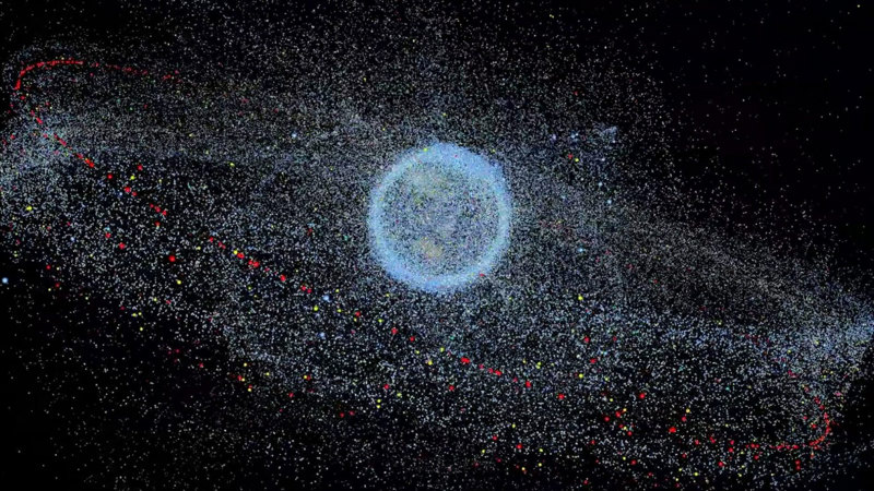 A field of space junk around the earth