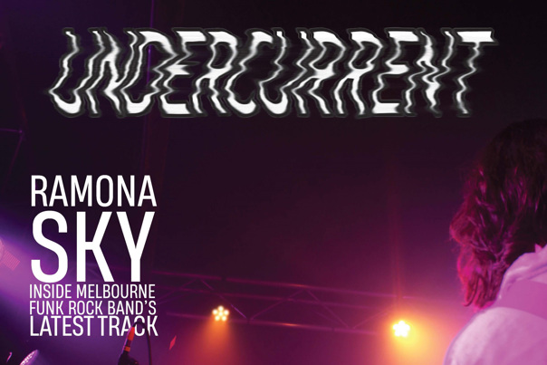 Purple toned photograph of light rigging and microphone. Overlaid text reads 'Undercurrent'.