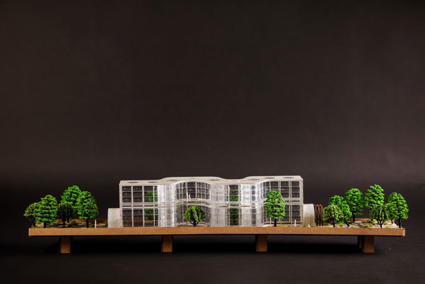 Perspex architectural and garden model, elevated on a wooden base.