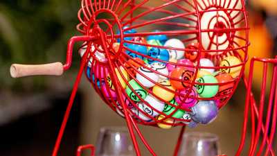 close-up of a bingo ball wheel