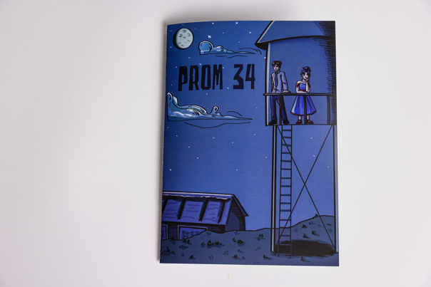 Illustrated book cover depicting a young man and woman standing on a water tower platform at night. A barn and a moonlit sky are in the background.