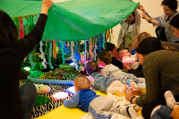  Parents and babies participating in the Baby Sensory Play activity in the STEM Learning LAB during the Little Kids' Day In program at Scienceworks.