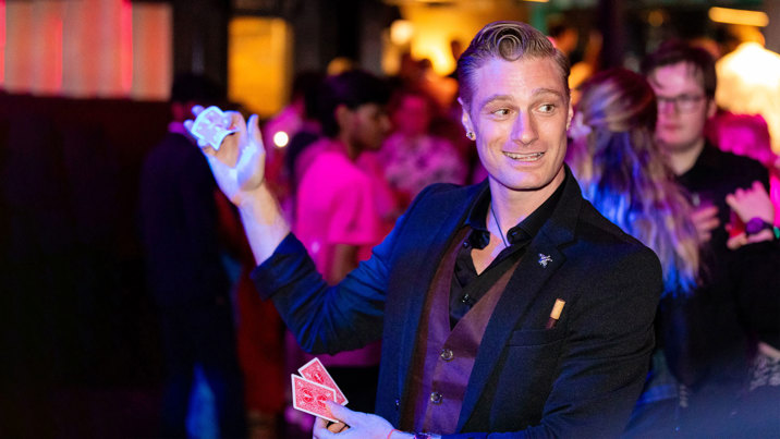 Mr Marmalade performing card tricks at Scienceworks After Dark.