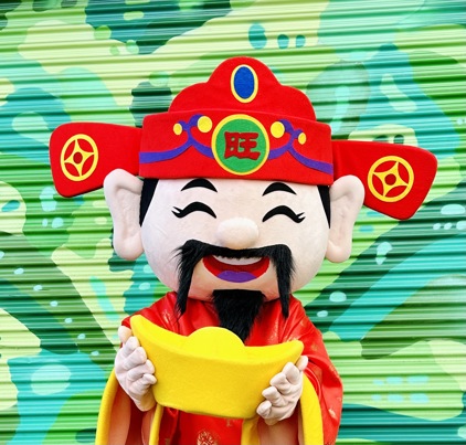 The God of Fortune  holding a  gold bowl.