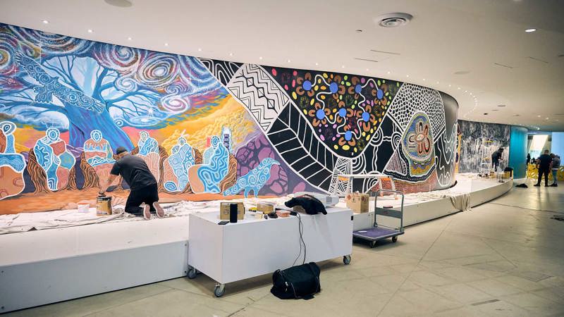 People working in the Birrarung Gallery space
